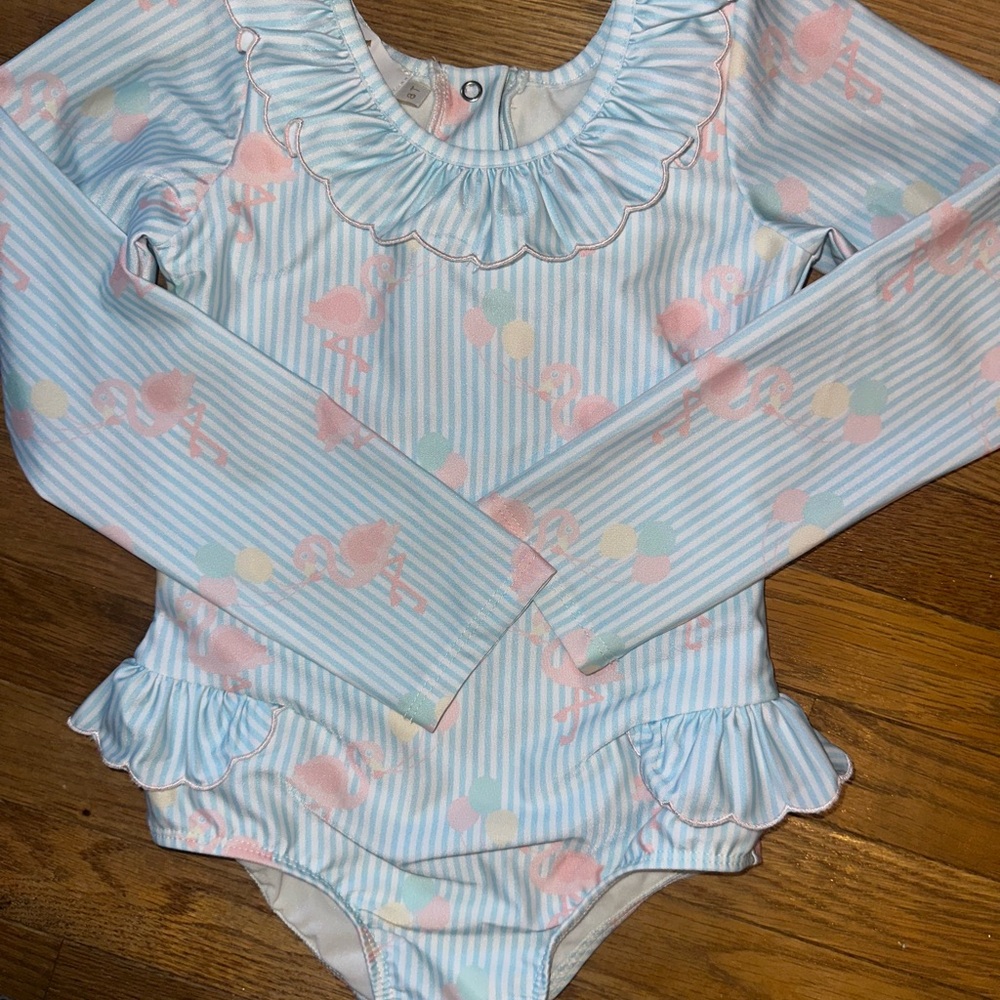 Sal & Pimento Striped Flamingo Long Sleeve Swimsuit
